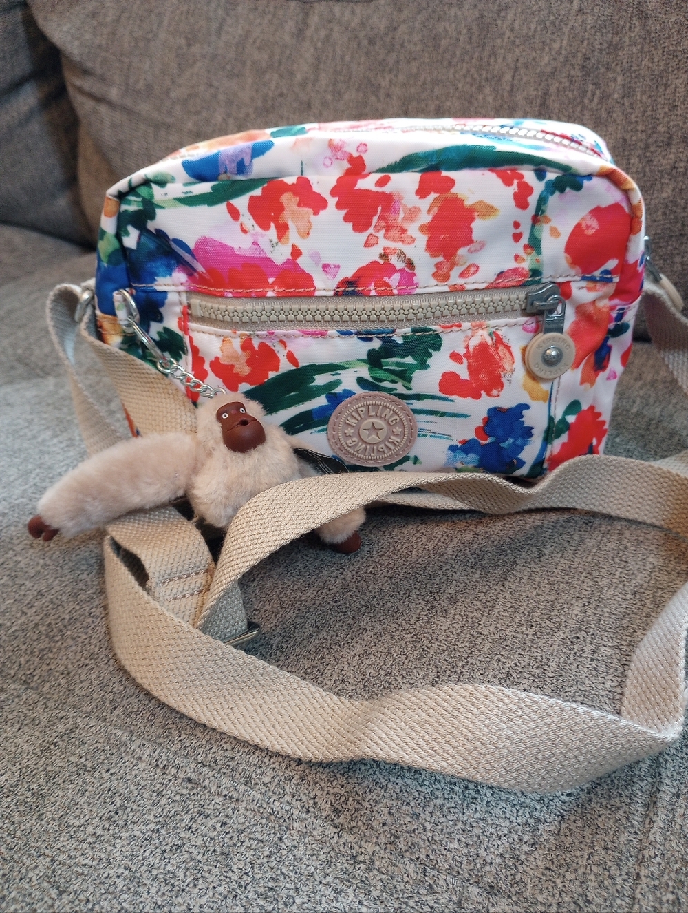 Kipling Adeline Crossbody Floral Night Bag Sarah Monkey Gorilla Keychain Fob